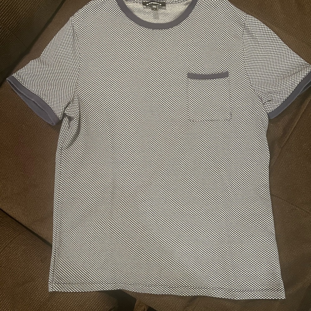 Express White Micro-Pattern Tee with Navy Trim